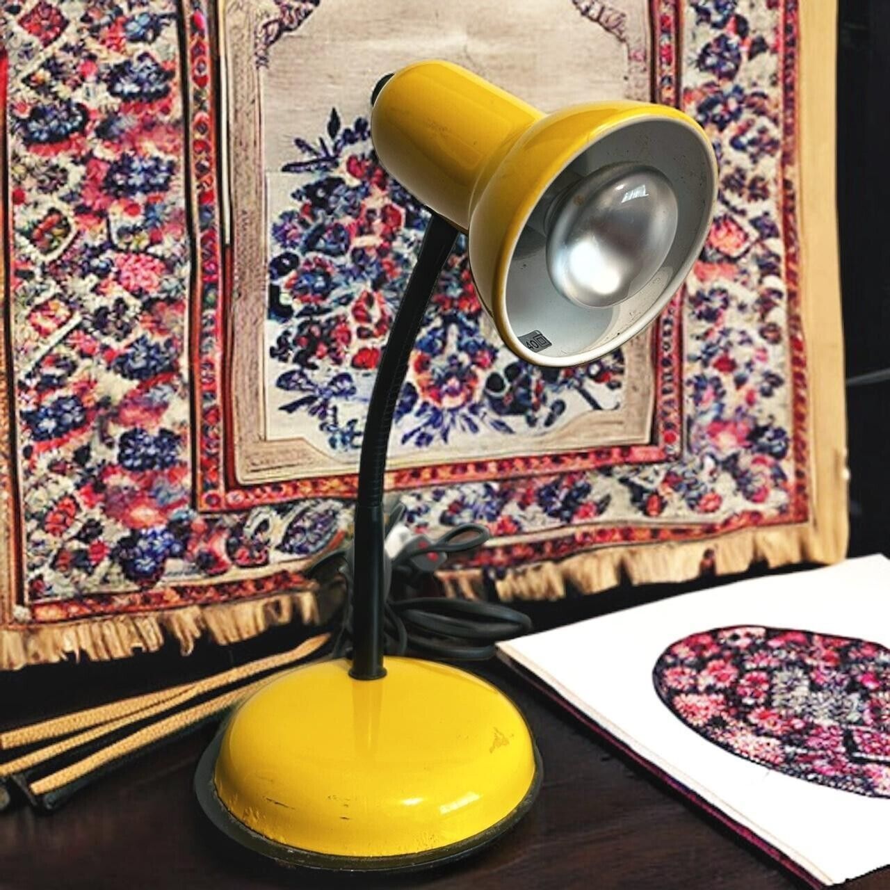 Vintage 1970s Italian Yellow Table Lamp