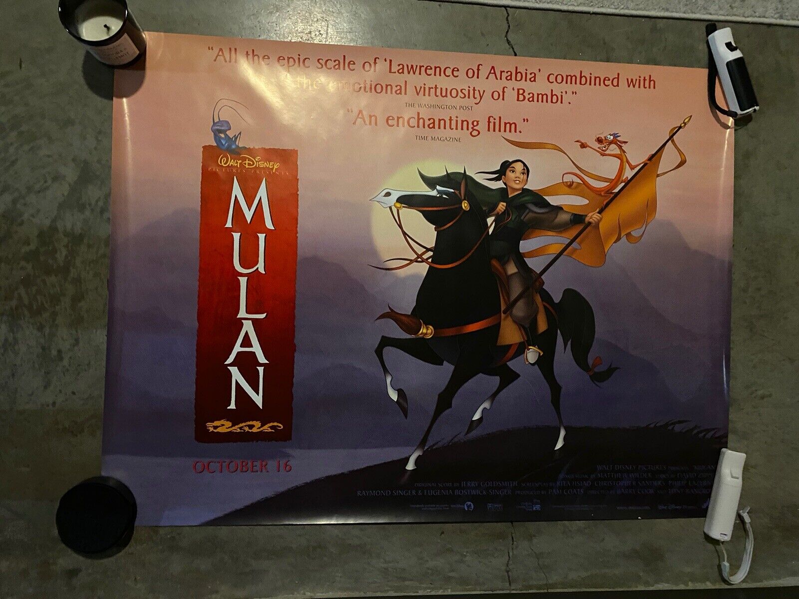 Vintage 1998 Mulan UK Release Date Poster October 16th 90s Disney Rare Big