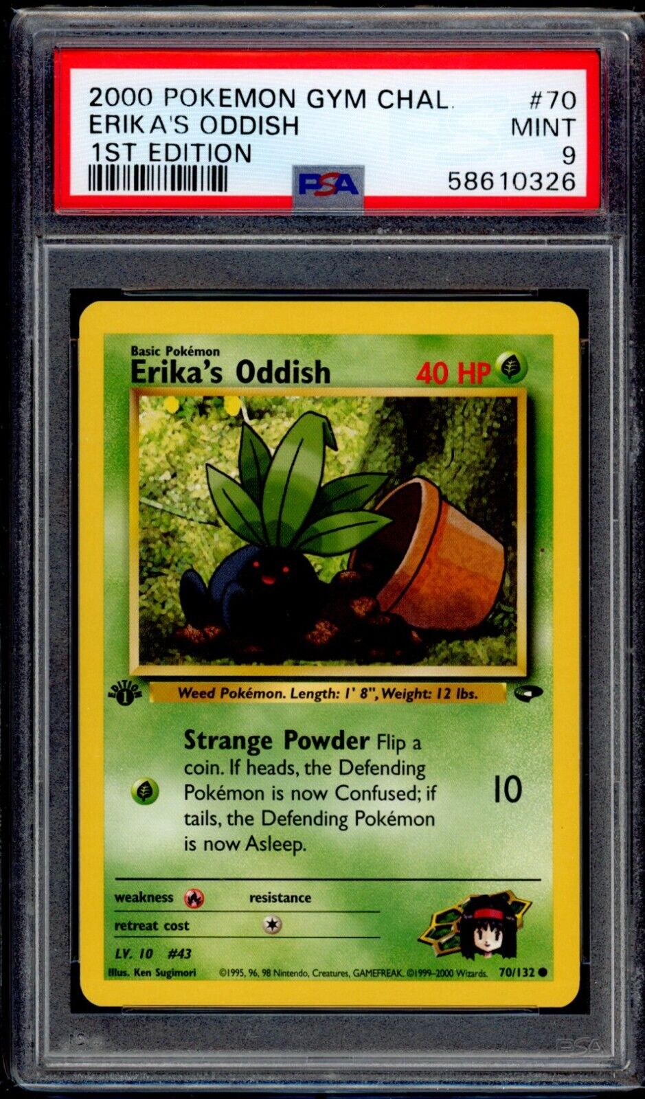 PSA 9 Erika\'s Oddish 1st Edition 2000 Pokemon Card 70/132 Gym Challenge