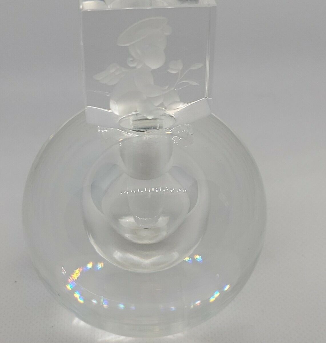 RARE STEUBEN SIGNED NUMBERED 2 CRYSTAL PERFUME BOTTLE W/ETCHED CHERUB IN STOPPER