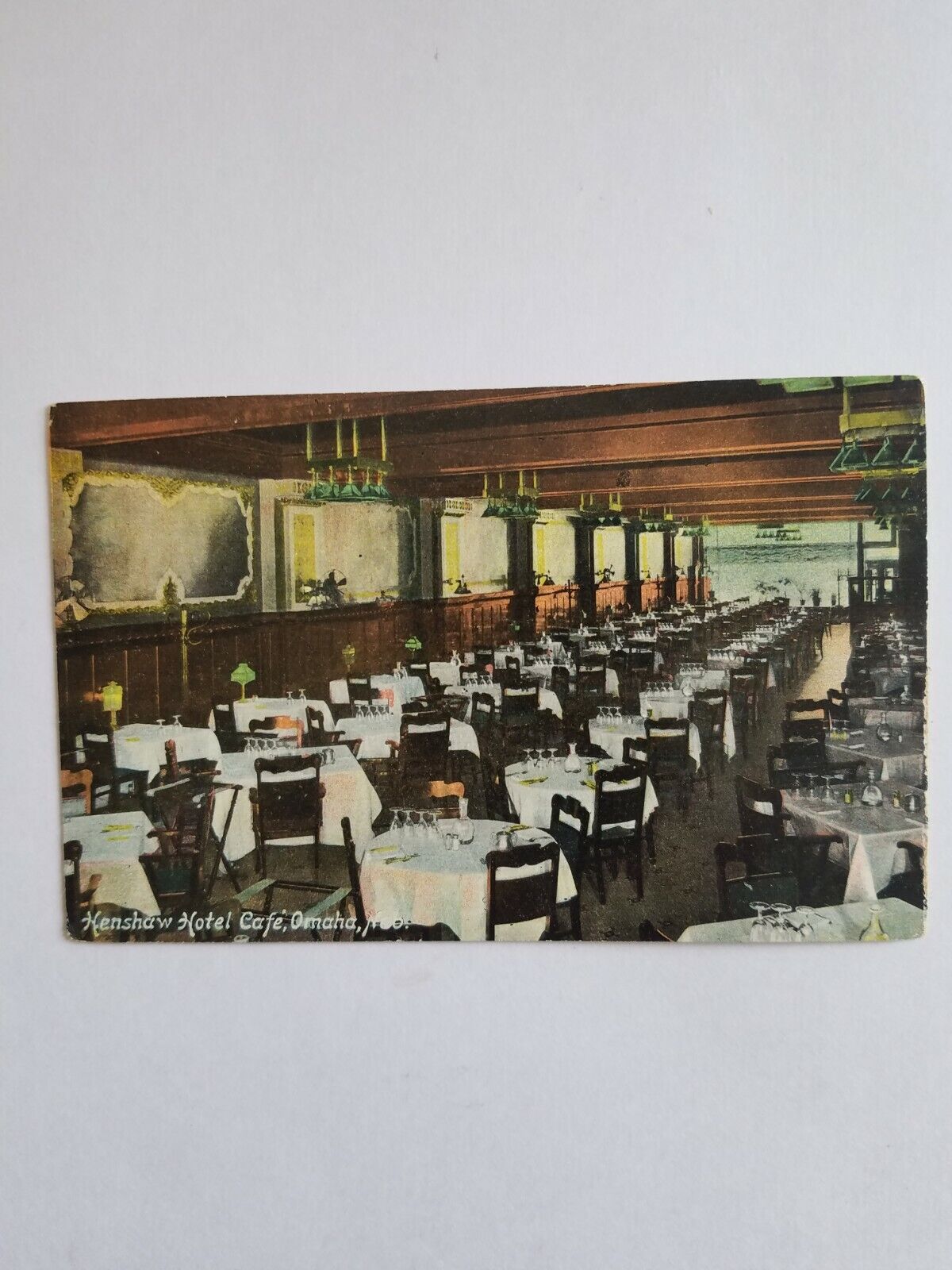 Postcard Henshaw Hotel Cafe, Omaha, Neb. Elegant Dining Room Interior Unused 