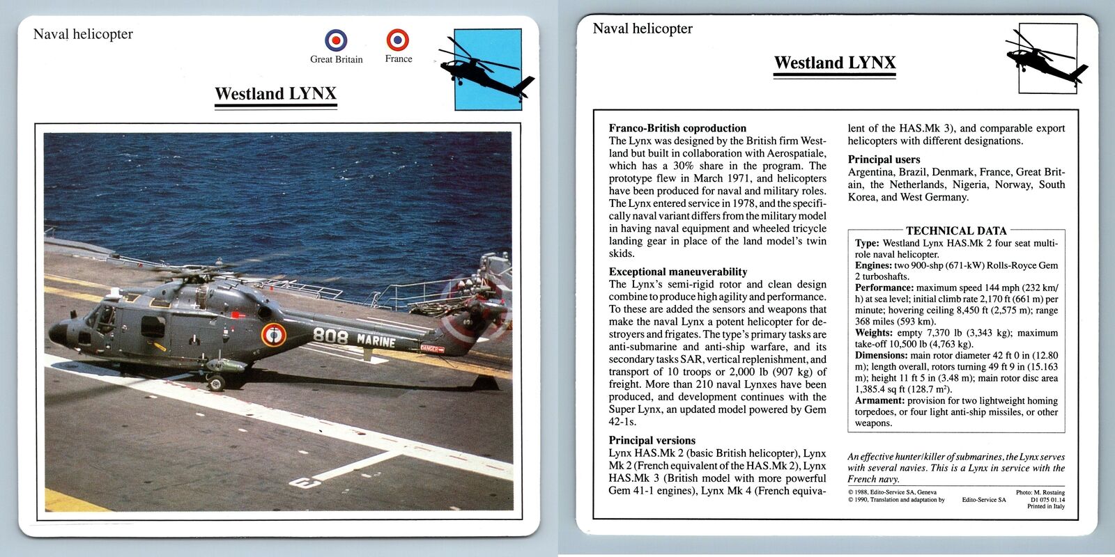 Westland Lynx - Naval  - Warplanes Collectors Club Card
