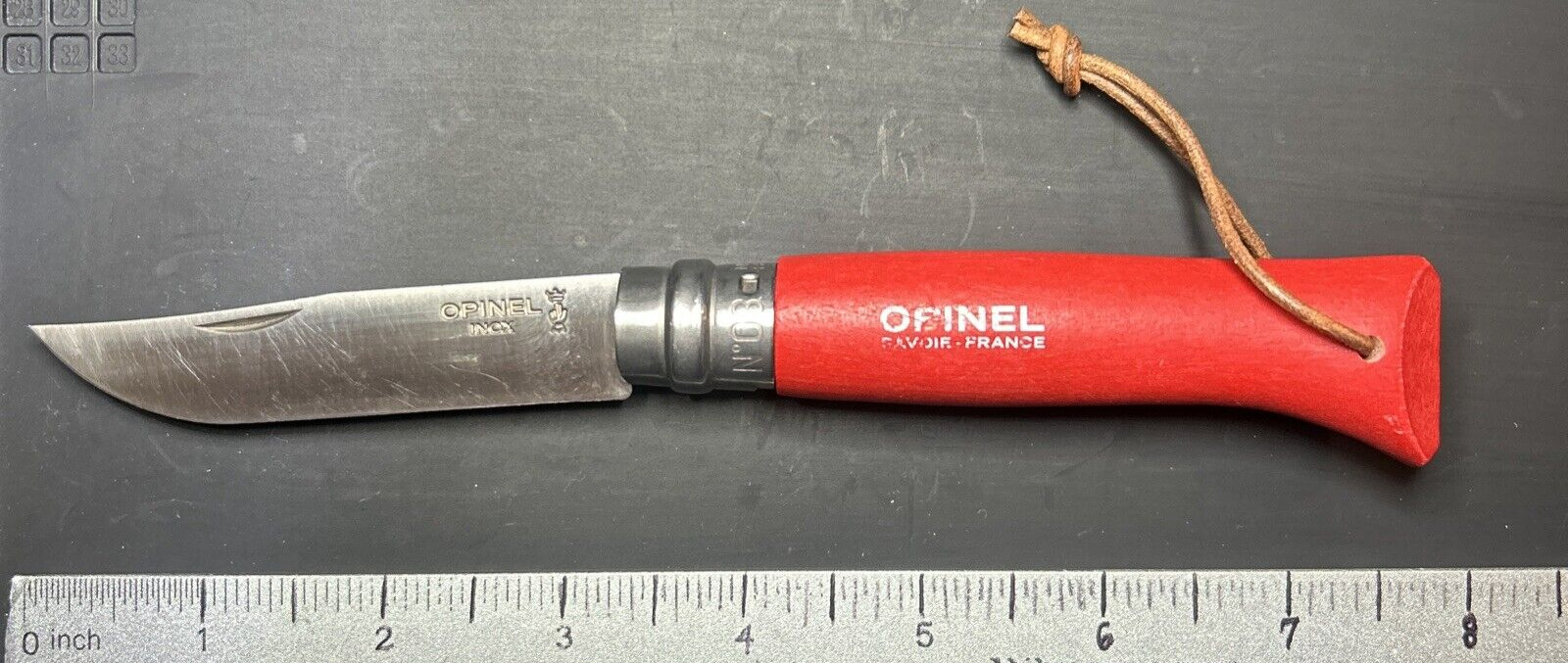 Opinel Inox Savoie France No. 08 Red Ring Lock Pocketknife 3 1/4” Blade USED