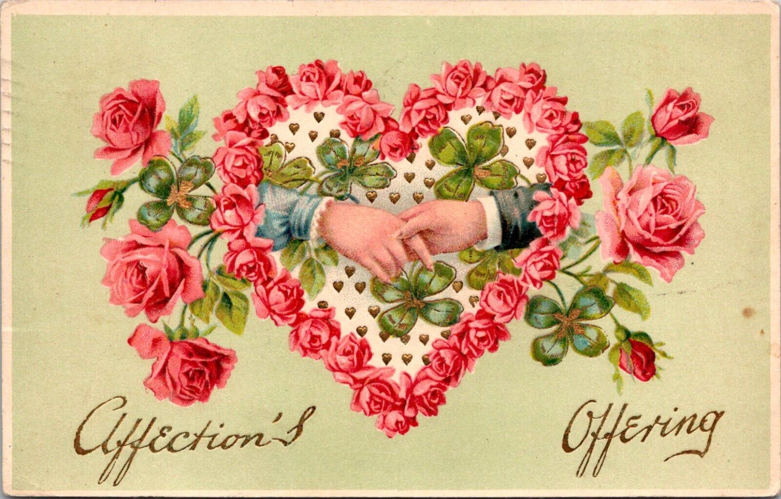 Affections Offering Love Heart Roses Shamrocks Rapheal Tuck c1900s 1908 Postcard