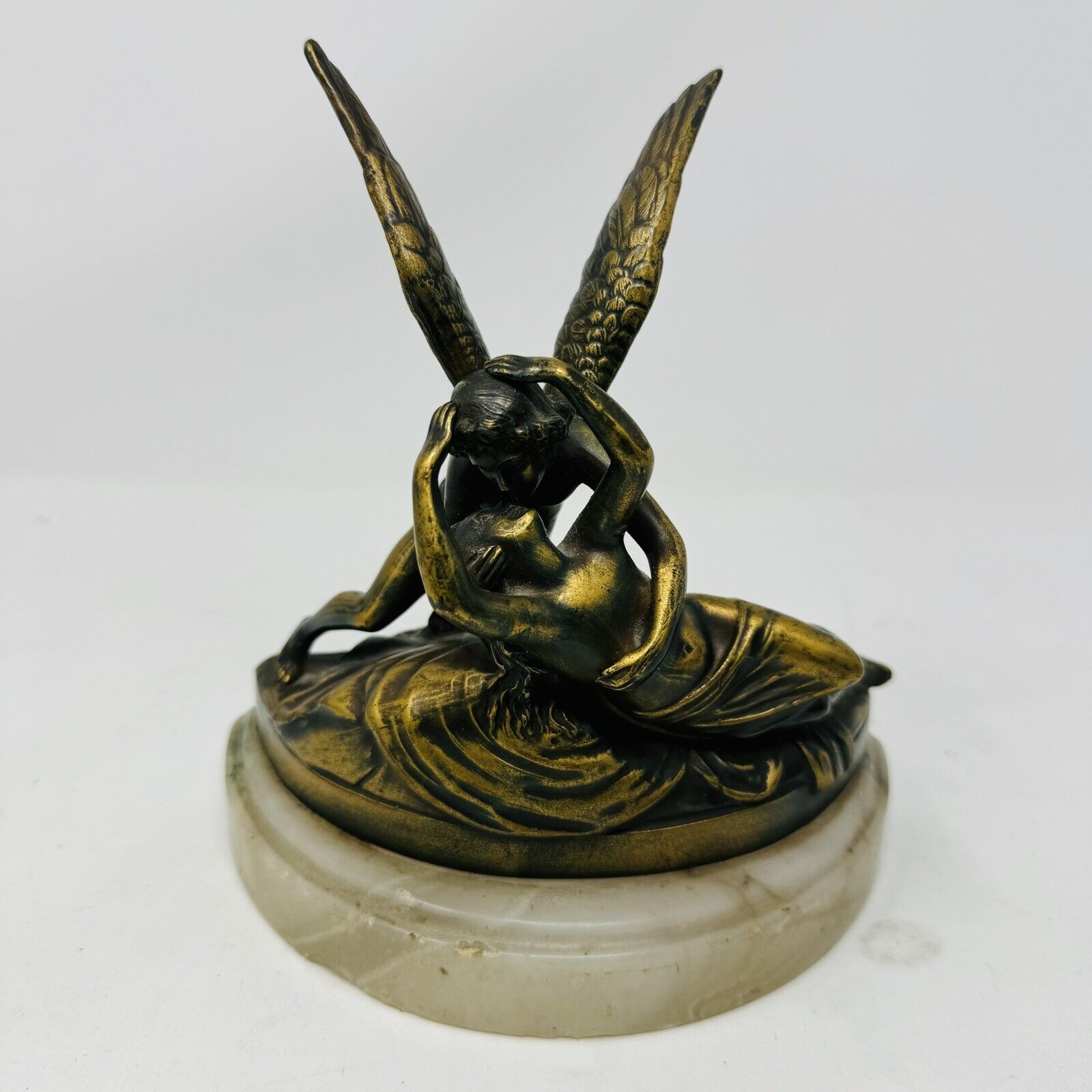 Antique Vintage CUPID / EROS and PSYCHE STATUETTE FIGURINE - Bronze On Stone