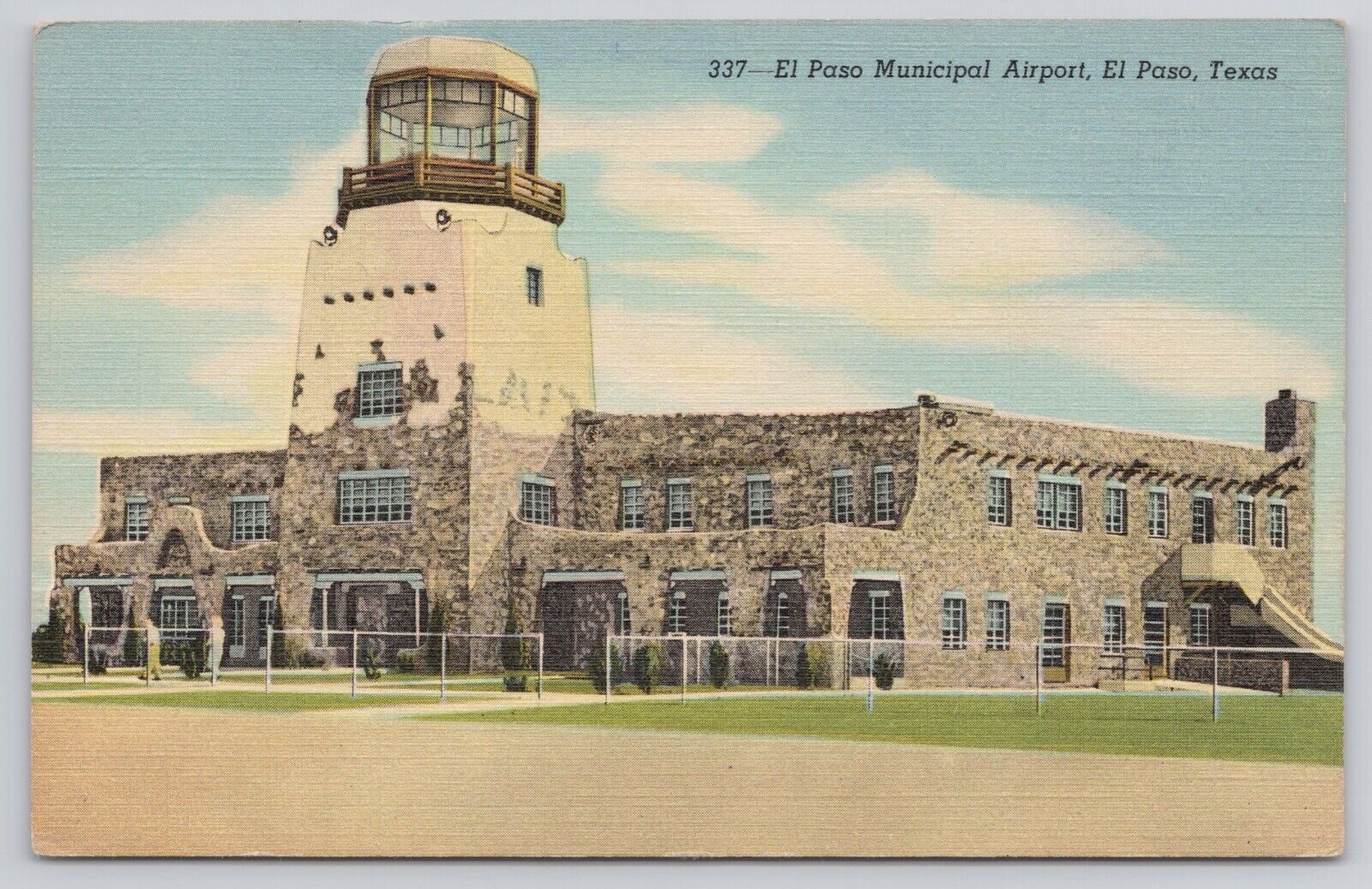 El Paso Texas TX - El Paso Municipal Airport 1944 Linen Postcard