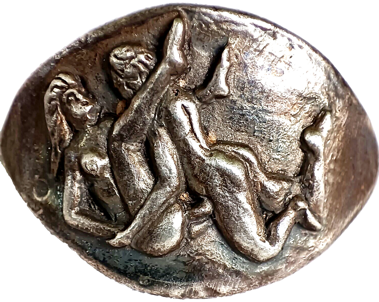 200 BC Ancient Fine Roman Erotic Silver Ring Museum Quality Artifact Wearable