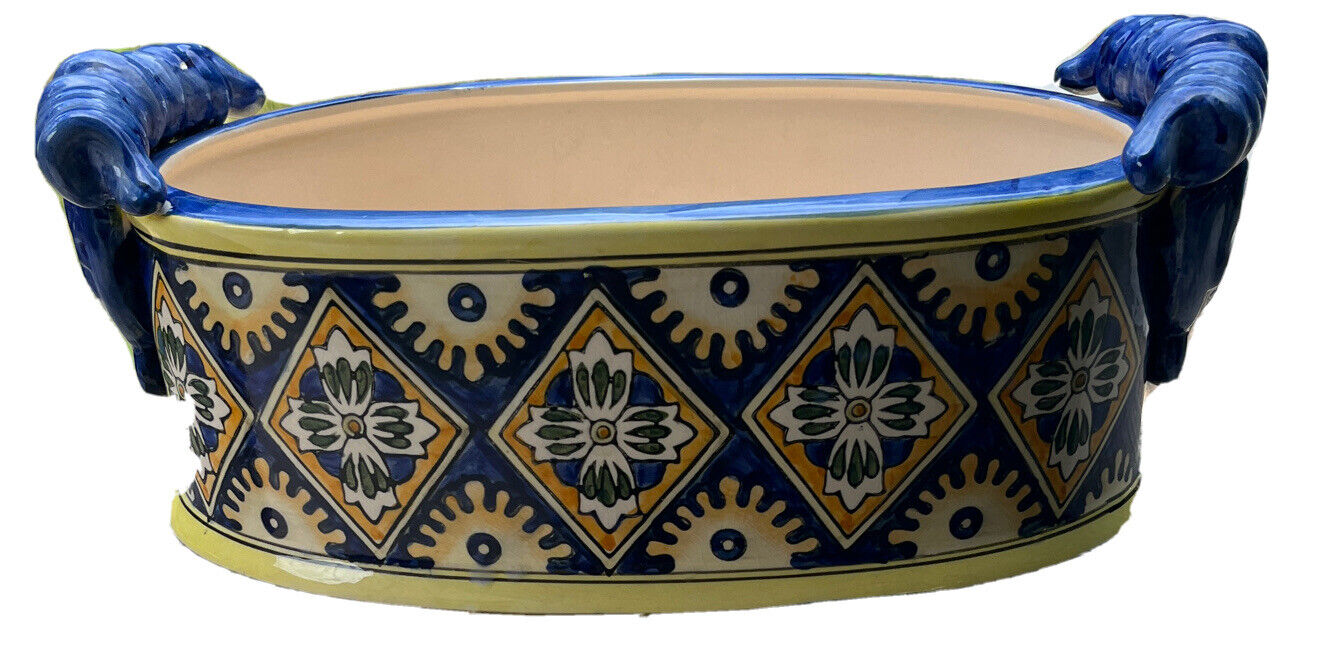 Moroccan/ Polish Pottery Looking Porcelain Oval Planter