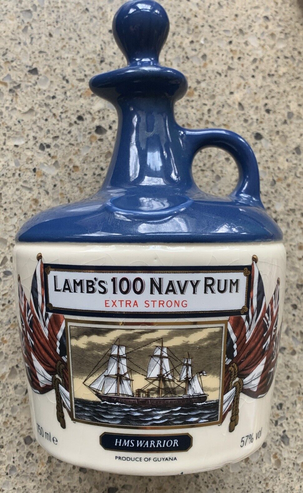 Vintage Rum Crock/Bottle: “Lamb’s 100 Navy Rum” HMS Victory Ship England/Guyana