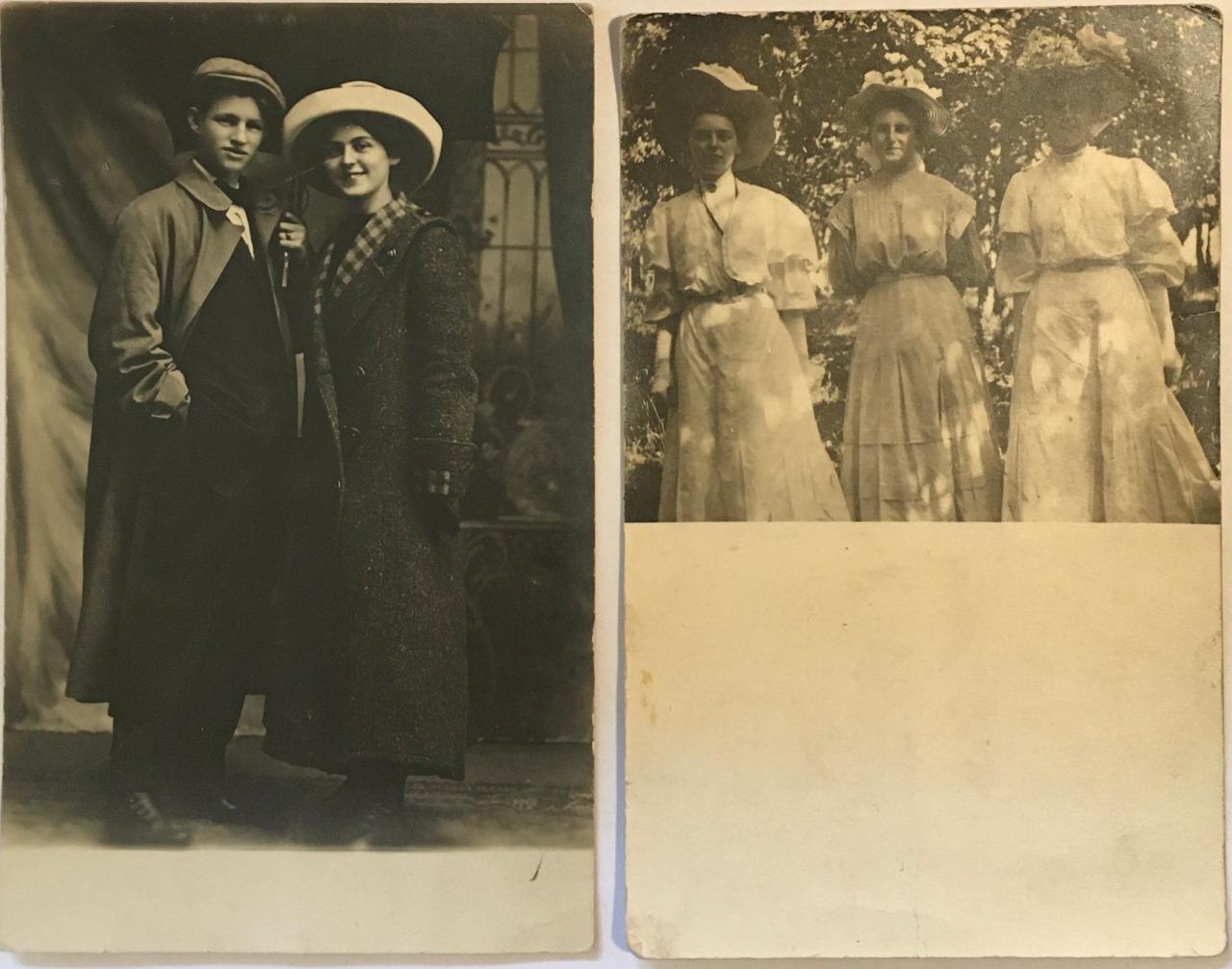 2 Postcards RPPC\'s Stayton, Oregon Couple Edwardian Girls 1912 1908 Antique