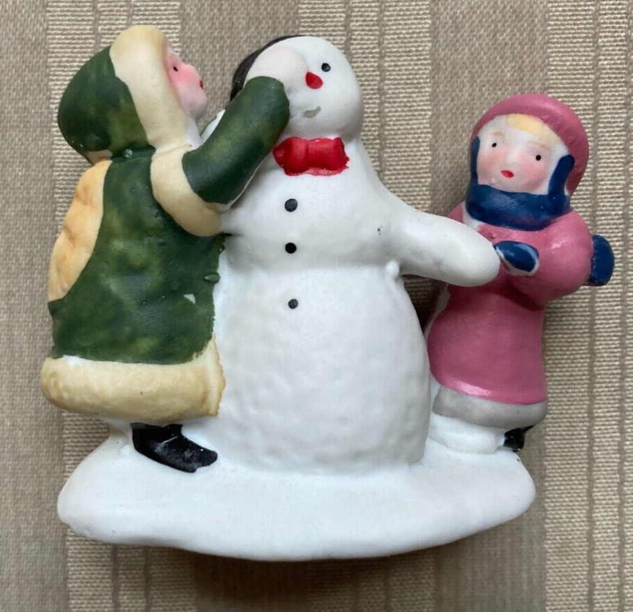 Vintage Lemax Dickensvale Christmas Village Collection Porcelain Snowman & Kids