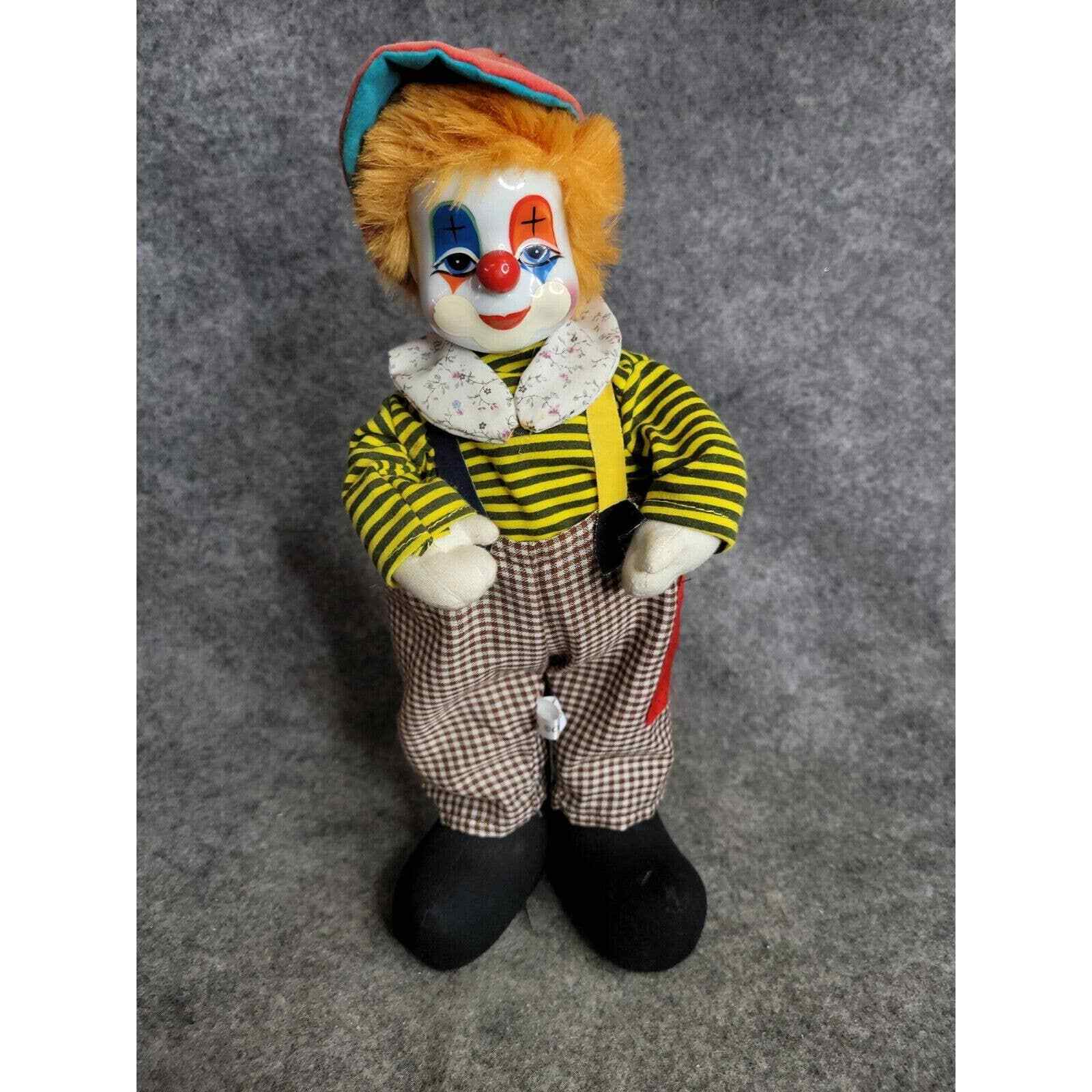 Vintage Circus Clown Stand Alone Porcelain Face Unmatched Clothing Figurine