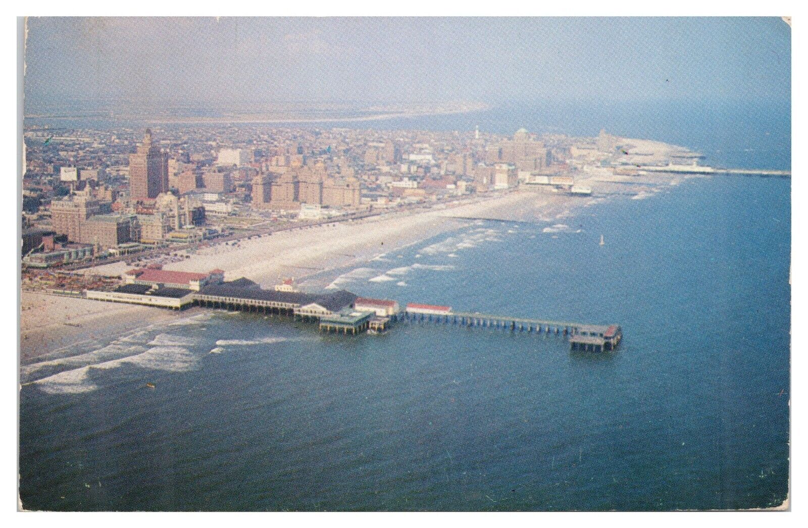 Vintage Atlantic City NJ Postcard c1954 Aerial View of Beach Boardwalk Chrome