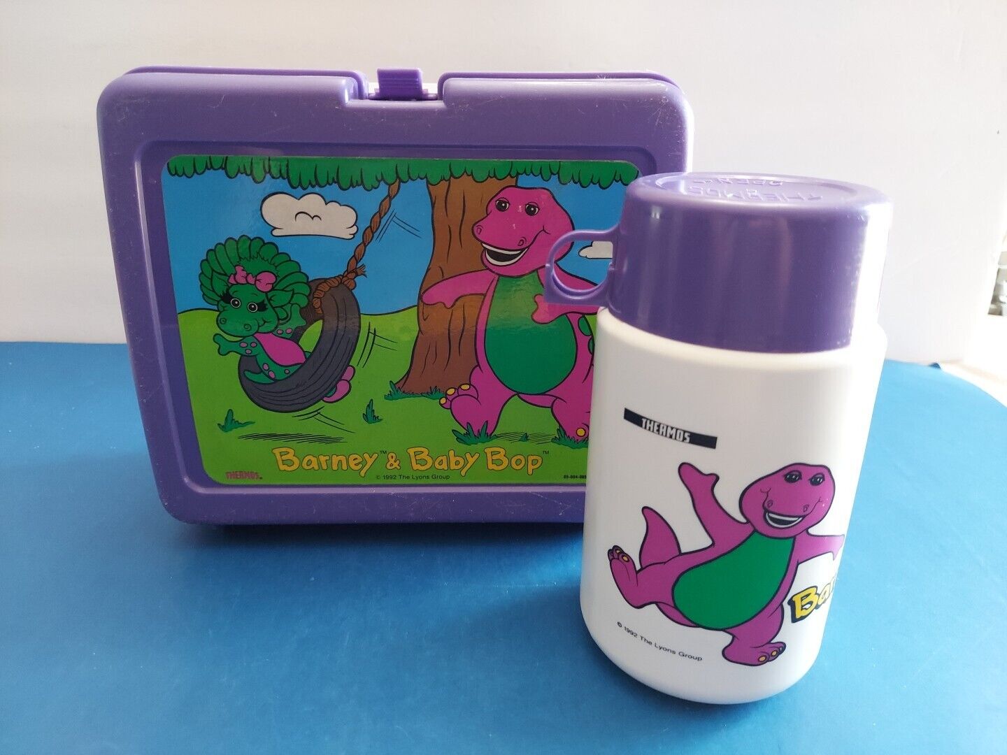 Vintage Barney & Baby Bop Lunch Box w/ Thermos 1992 Thermos Brand