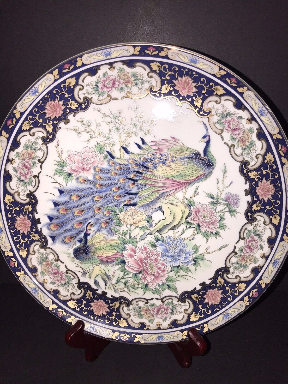 Stunning Colorful Peacock Decorative Floral Plate  10” Japan