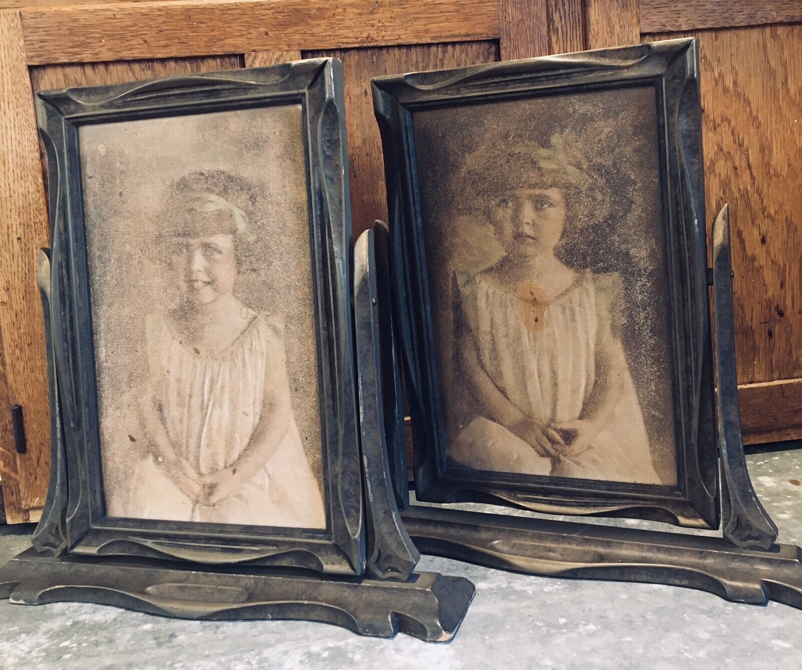 Antique~PAIR~Vintage 1920s~14” Wooden Picture Frames~Tilt ~Tabletop