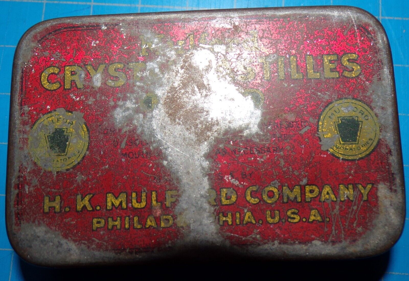 Vtg 1900s Mulford Crystal Pastilles Medicine Candy Tin H.K. Mulford Co. Phila