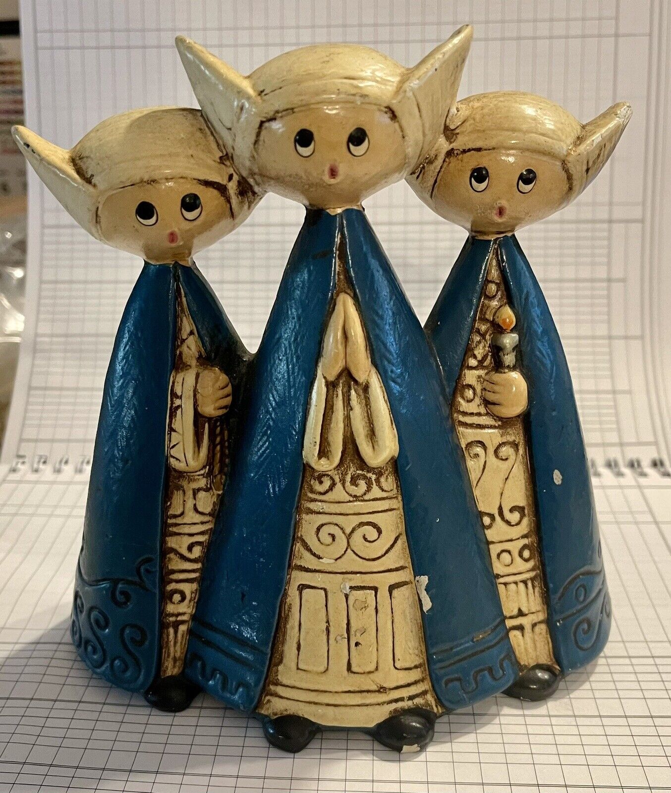 Vintage 60s or 70s Singing Christmas Carolers Nuns Trio Made in Japan Chalkware