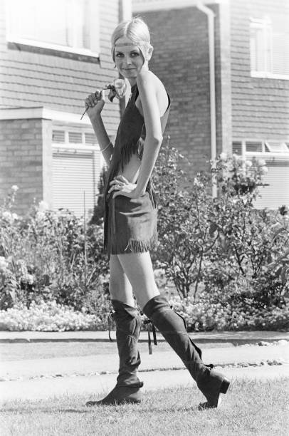 Twiggy English model seen in a Hippy gear outfit 21st August 1977 Old Photo