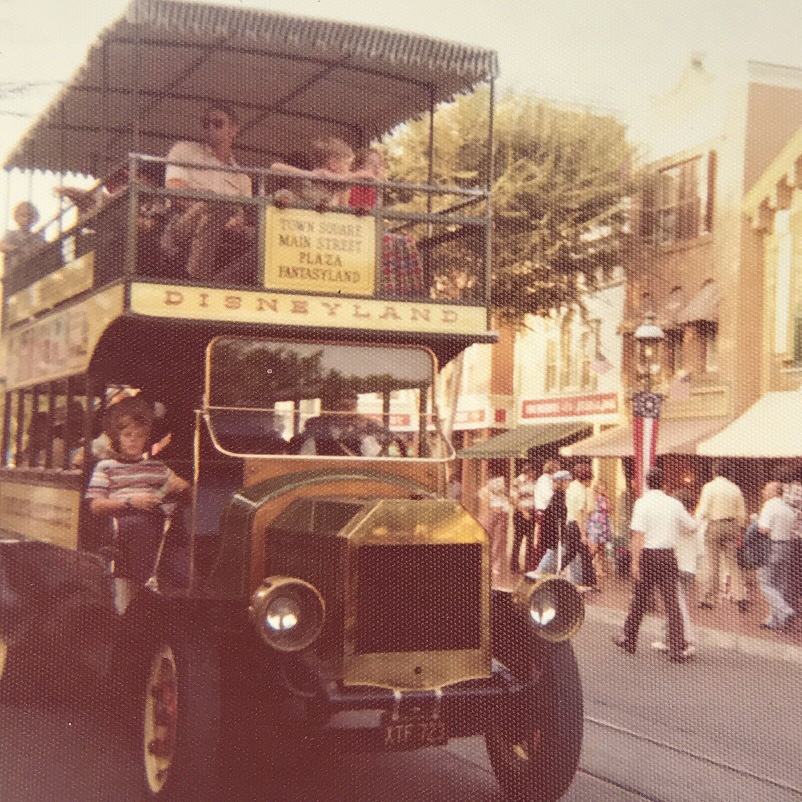 Vintage Color Photo Disneyland Double Decker Bus Omnibus Street People Walking