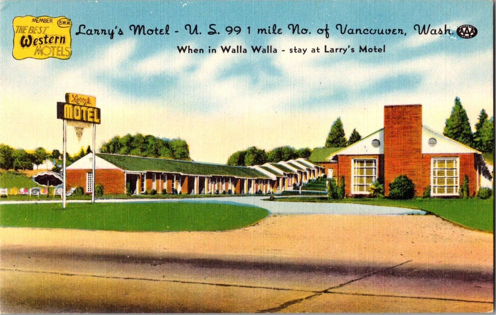 Postcard Larry\'s Motel Best Western Walla Walla Washington Linen Unposted