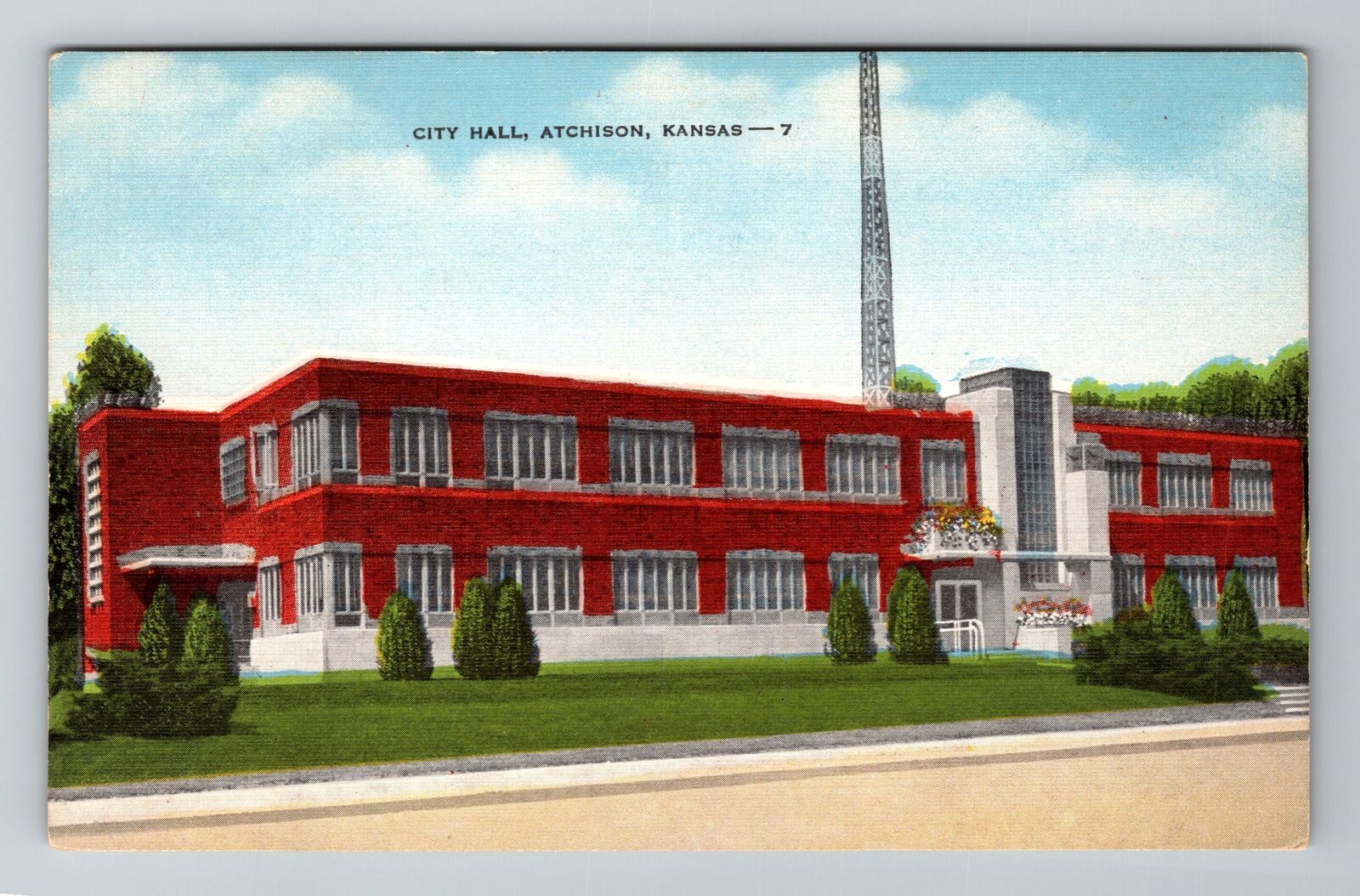Atchison KS-Kansas, City Hall, Antique, Vintage Souvenir Postcard