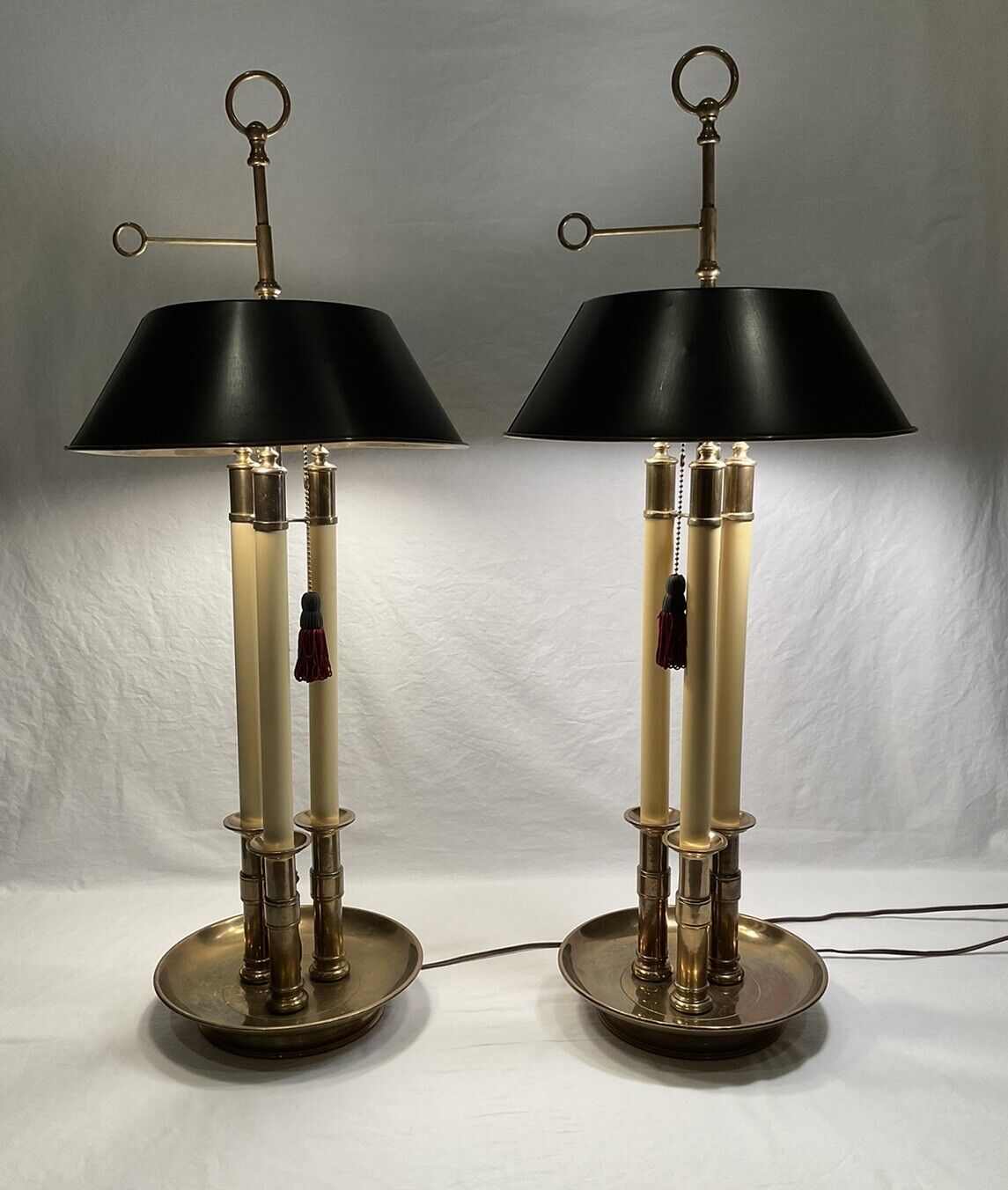 PAIR Rare Chapman 1972 Solid Brass With Tole Shade Bouillotte 32\