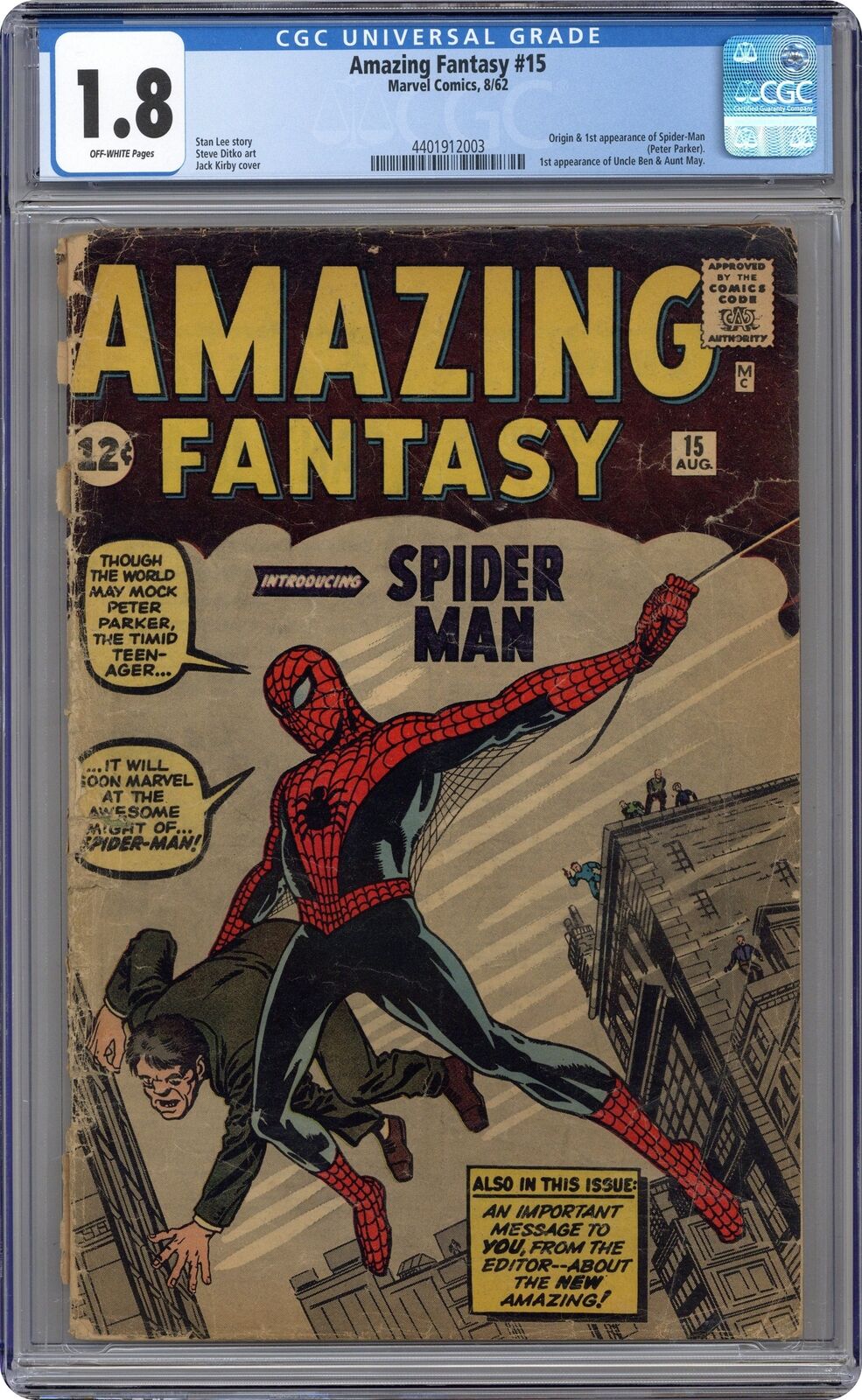 Amazing Fantasy #15 CGC 1.8 1962 4401912003 1st app. Spider-Man