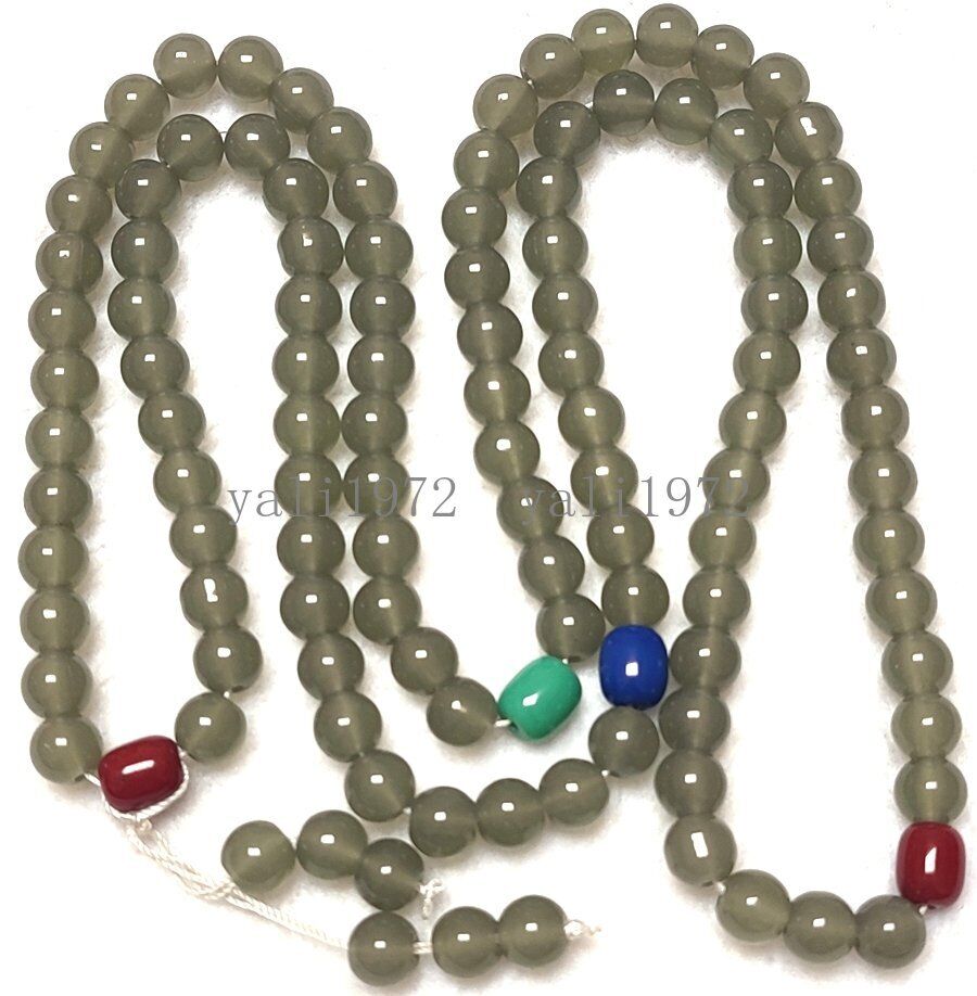 Certified 8mm Natural Grey Hetian Jade 108Beads Reiki Meditation Prayer Necklace