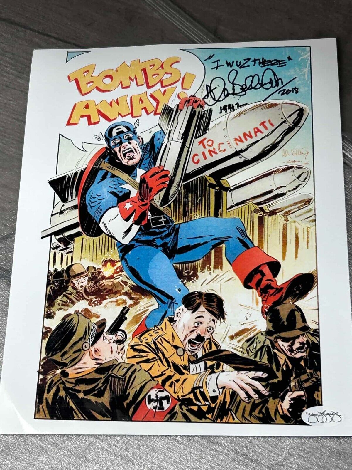 Allen Bellman Signed Captain America Vs Invaders Art Photo w RARE  INSCRIPTIONS
