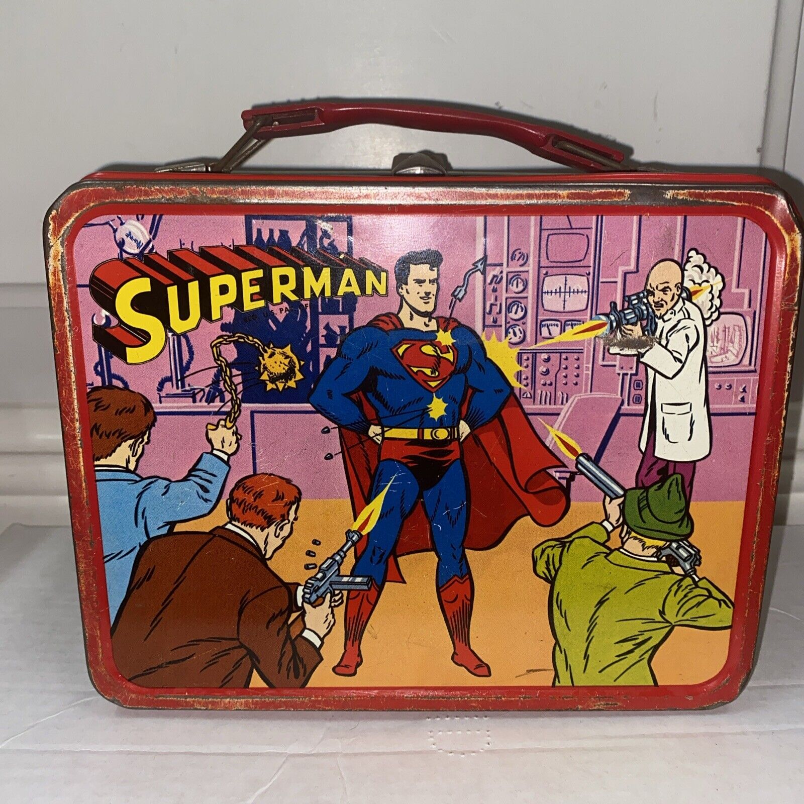 1967 Vintage Superman Metal Lunchbox Lunch Box Matching Thermos