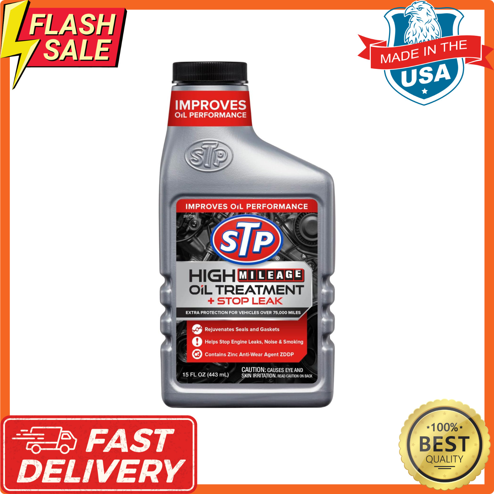 STP High Mileage Oil Treatment + Stop Leak - 15 FL OZ New Fast Delivery