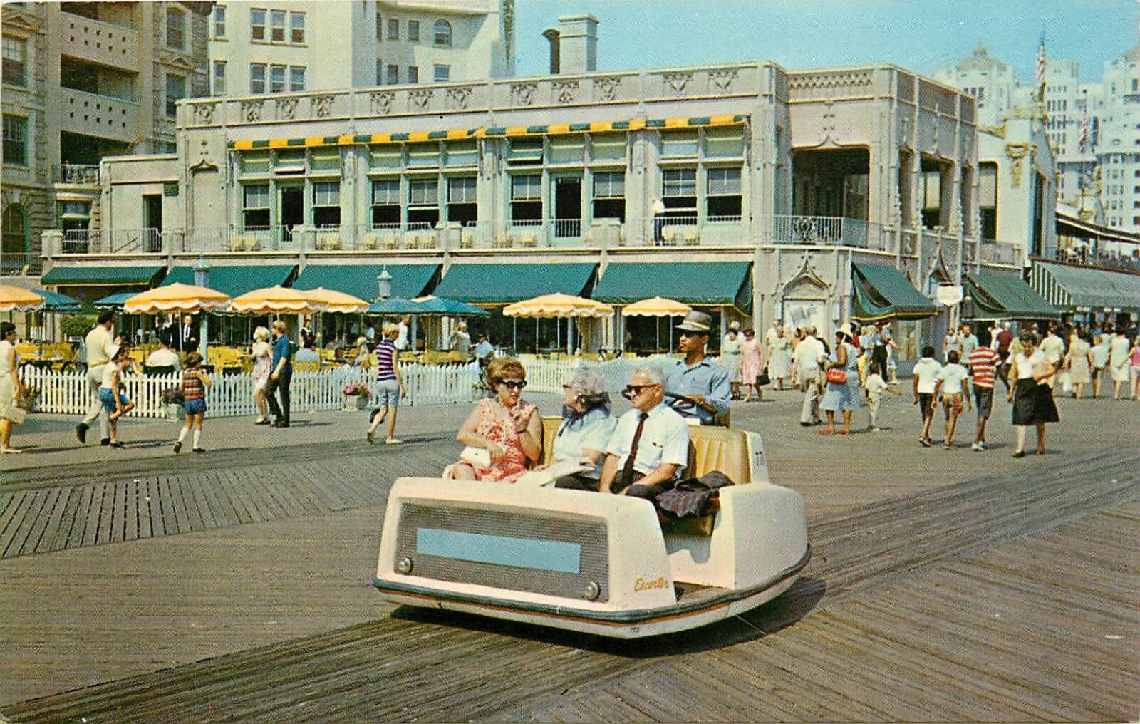 Atlantic City New Jersey NJ boardwalk Rolling Chairs tram car Postcard