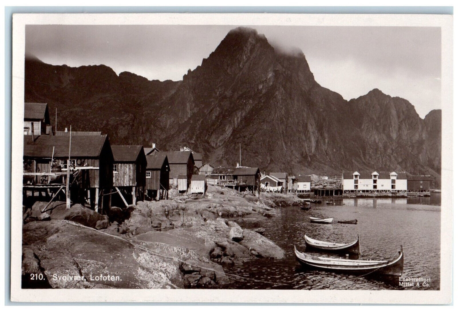 c1940's Boat Landing Houses Svolvær Lofoten Norway RPPC Photo Postcard