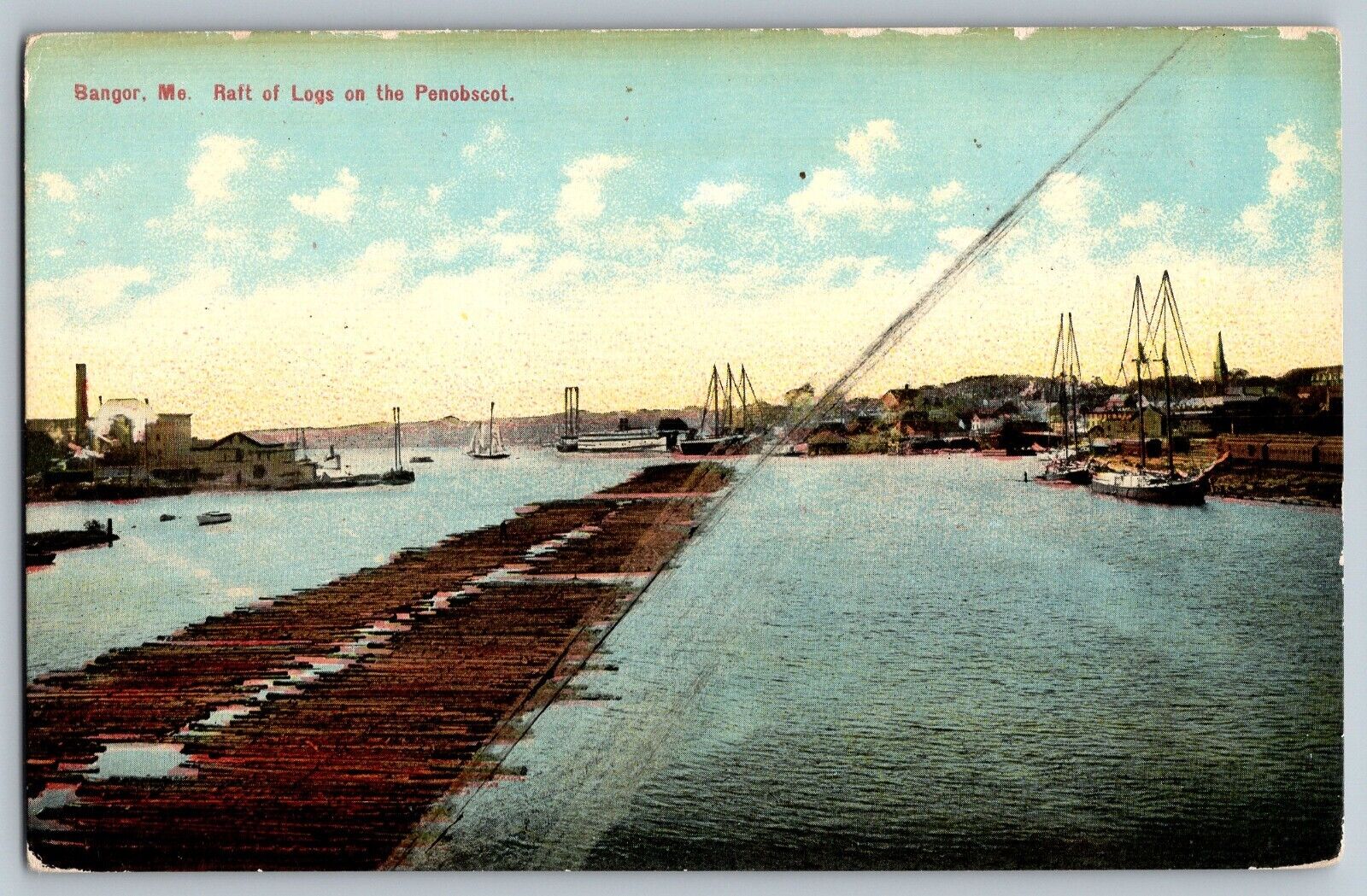 Bangor, Maine ME - Raft of Logs on the Penobscot - Vintage Postcard - Unposted
