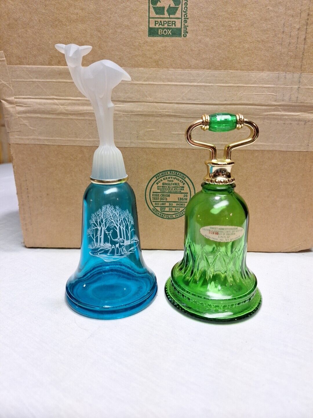 Avon Vintage Bottles Lot If 2  Green Bell & Midnight Glow Deer Blue Empty
