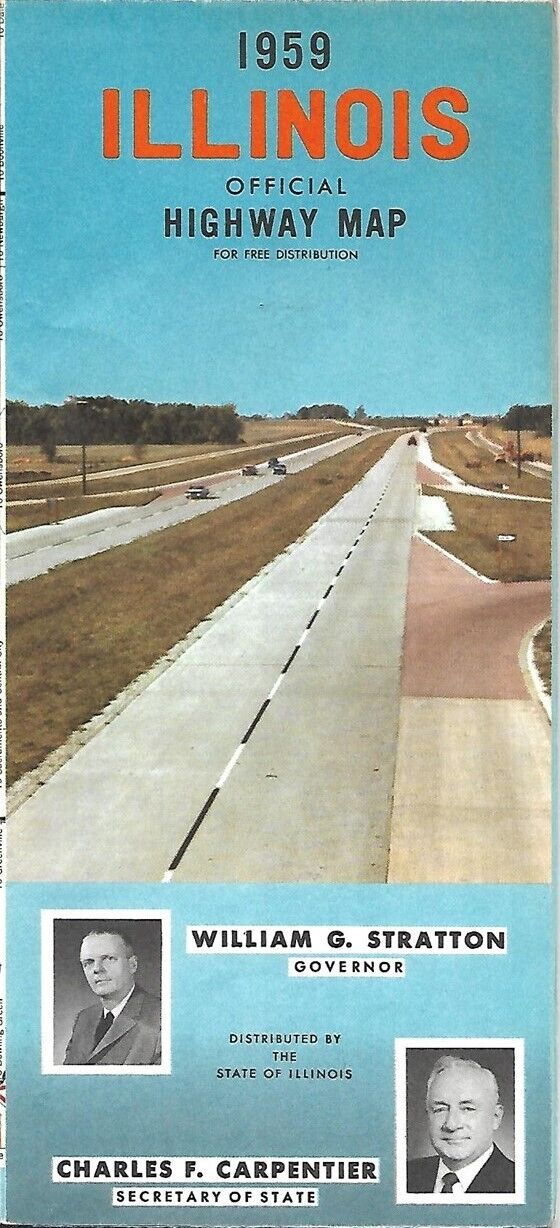 1959 ILLINOIS Official State Highway Road Map Route 66 Springfield Chicago Elgin