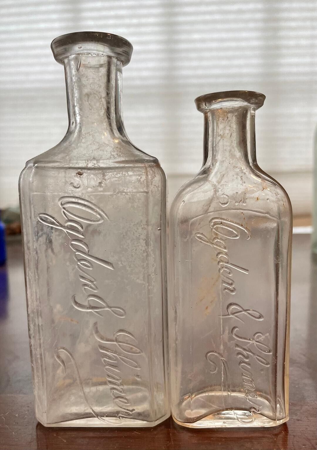 2 - 1800s OGDEN & SHIMER Druggist Bottles, MIDDLETOWN NY, ORANGE COUNTY, Blown