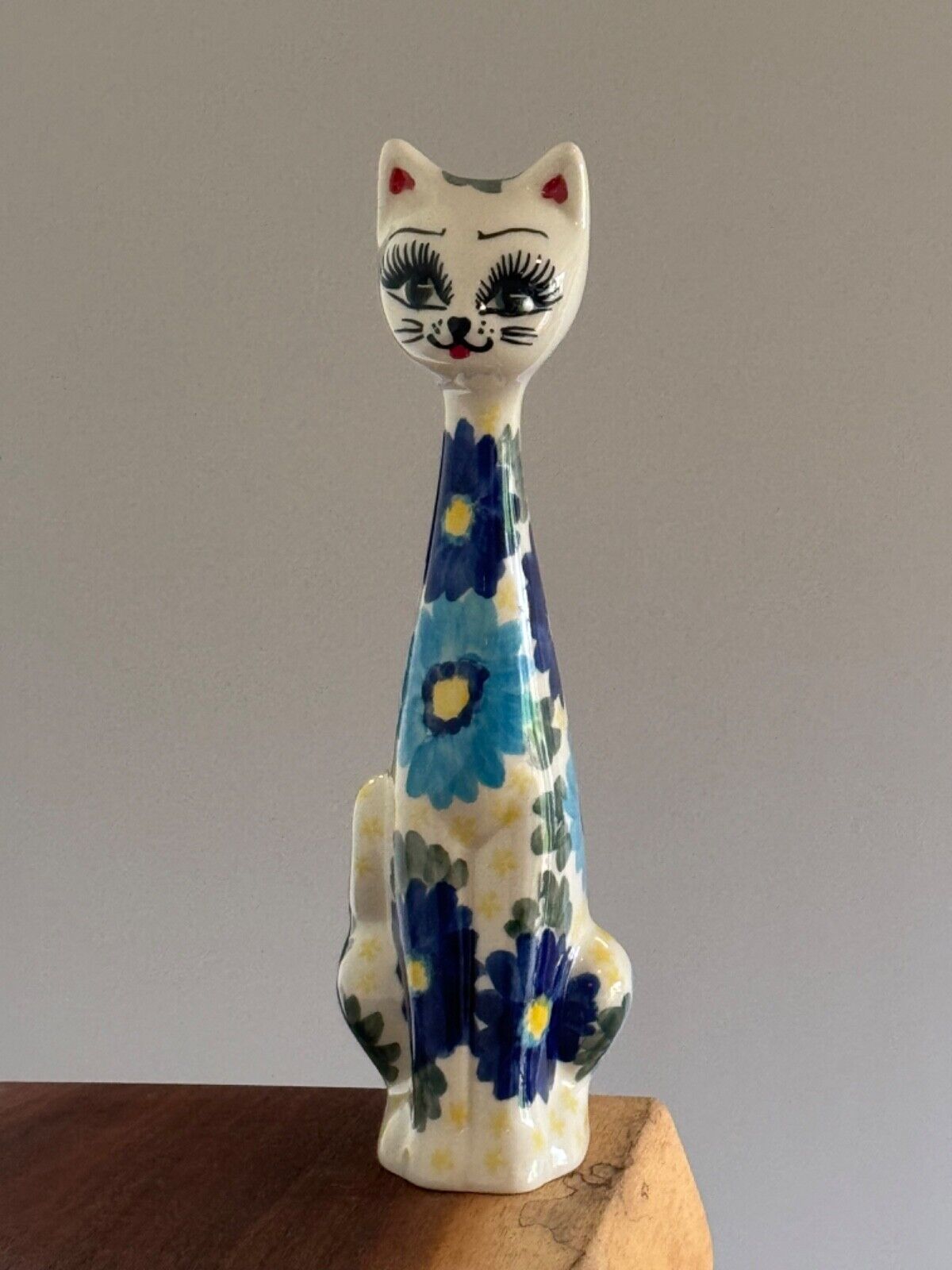 Polish Pottery Cat Boleslawiec Whimsical Cat Figurine Hand Painted