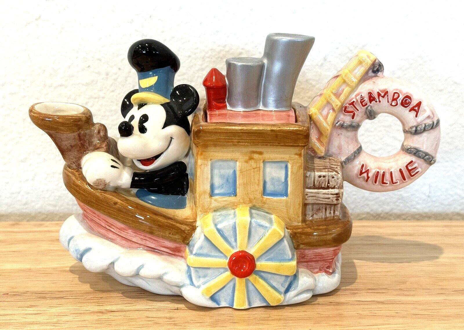 VINTAGE DISNEY ENESCO MICKEY MOUSE STEAMBOAT WILLIE CERAMIC HAND PAINTED TEAPOT