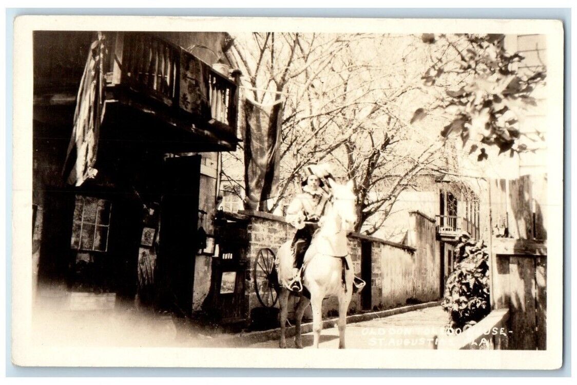c1920's Old Don Toledo House Horse St. Augustine Florida FL RPPC Photo Postcard