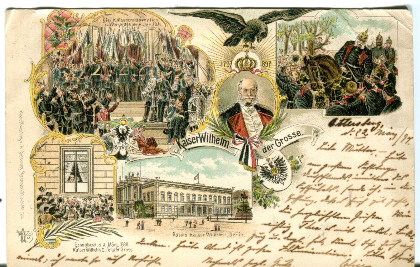 Germany AK Kaiser Wilhelm der Grosse bicentennial anniversary 1897 cover to USA
