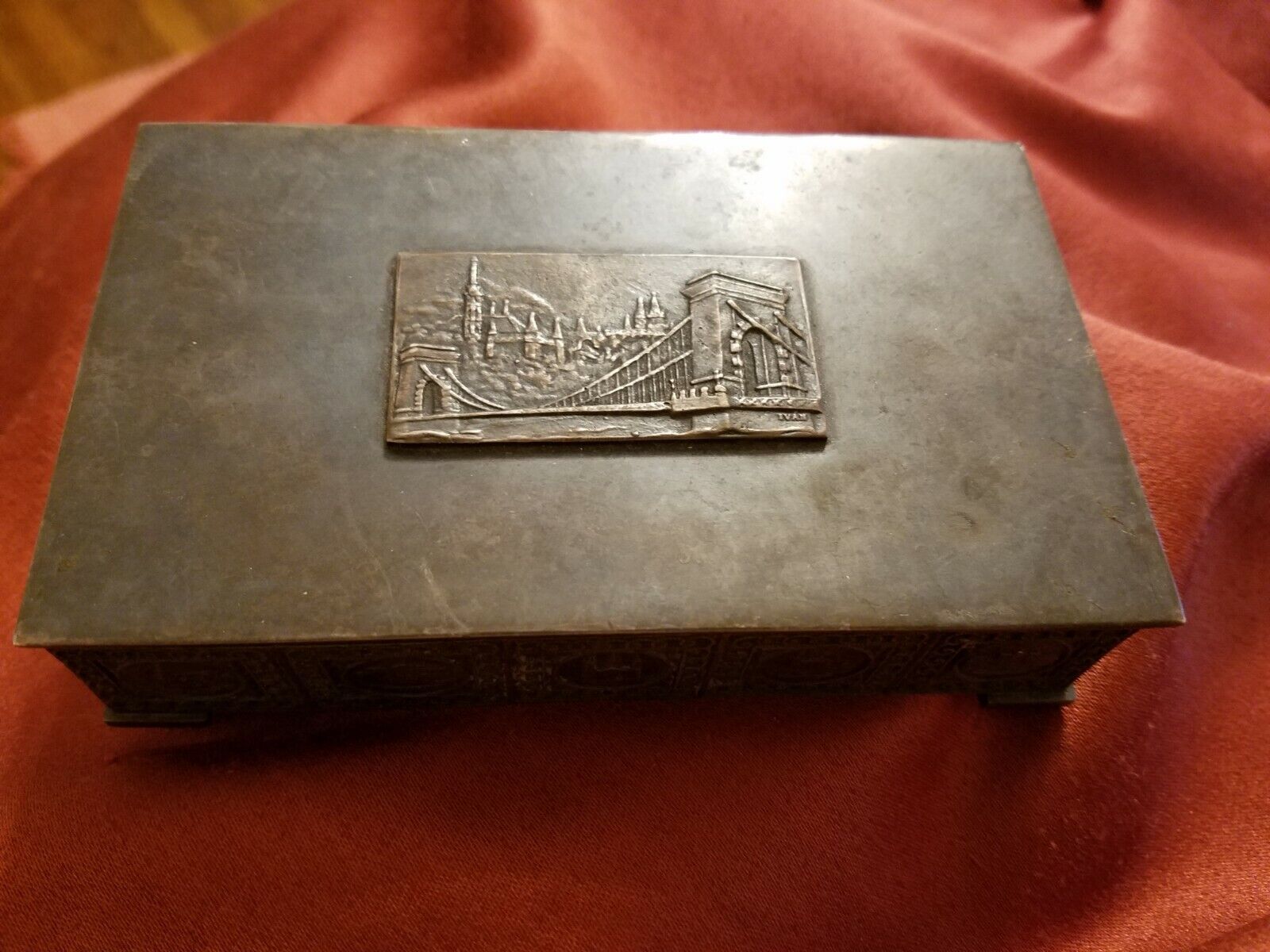 Vintage Hungarian Budapest landmark metal relief box SIGNED Ivan