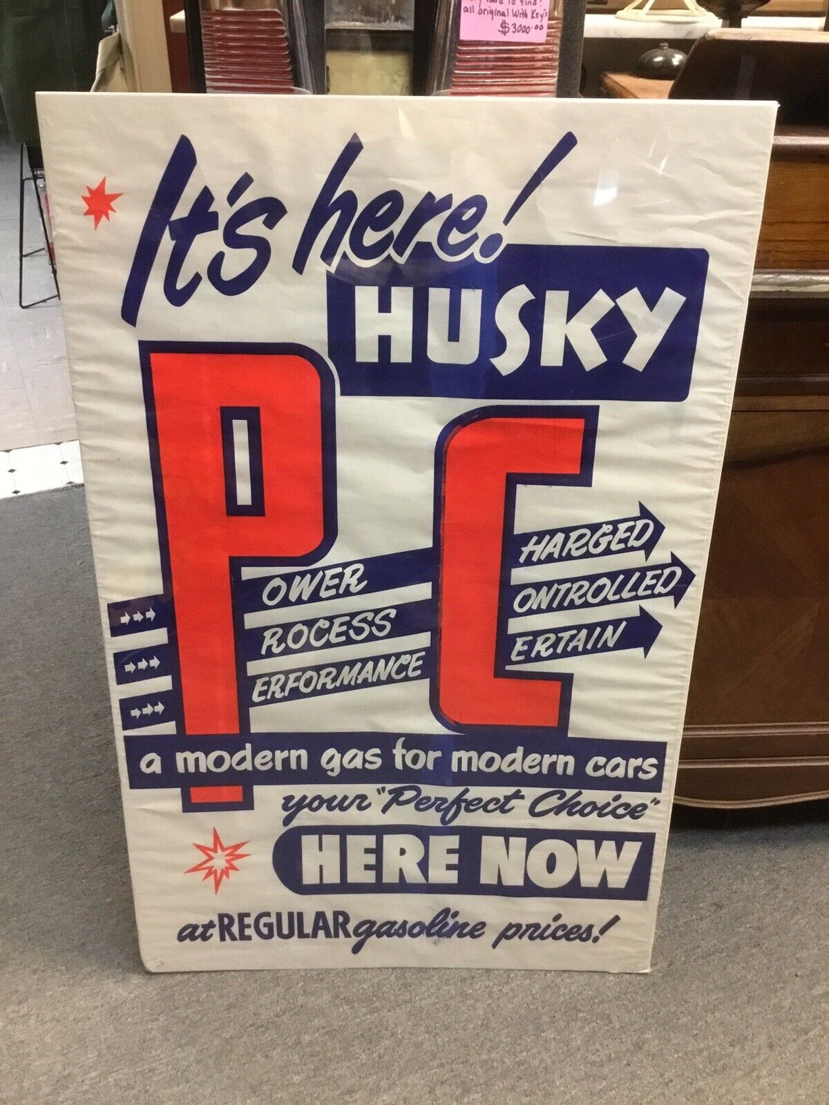 Rare 1950s 60s Husky Service Station Gasoline Poster 38 by 24 Original Near Mint