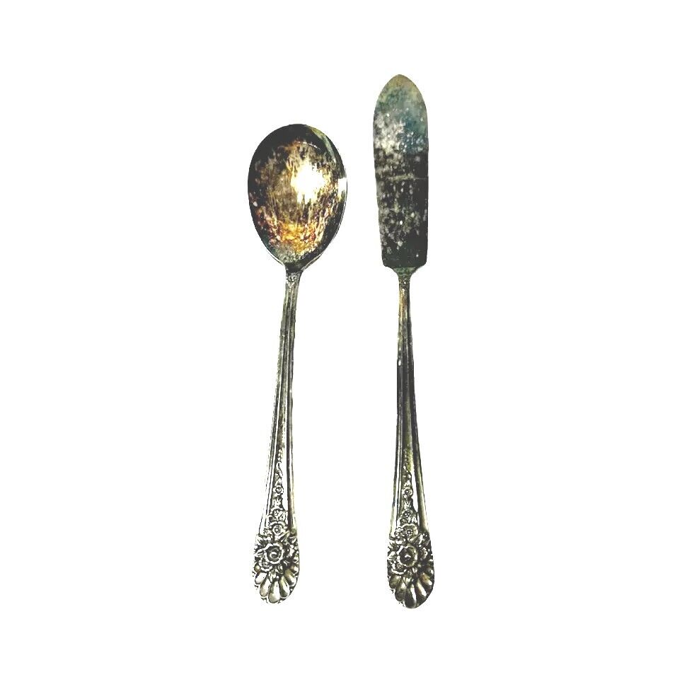 Antique Spoon & Butter  Knife  Spoon & Knife Set AA Silver Plated Floral Pattern