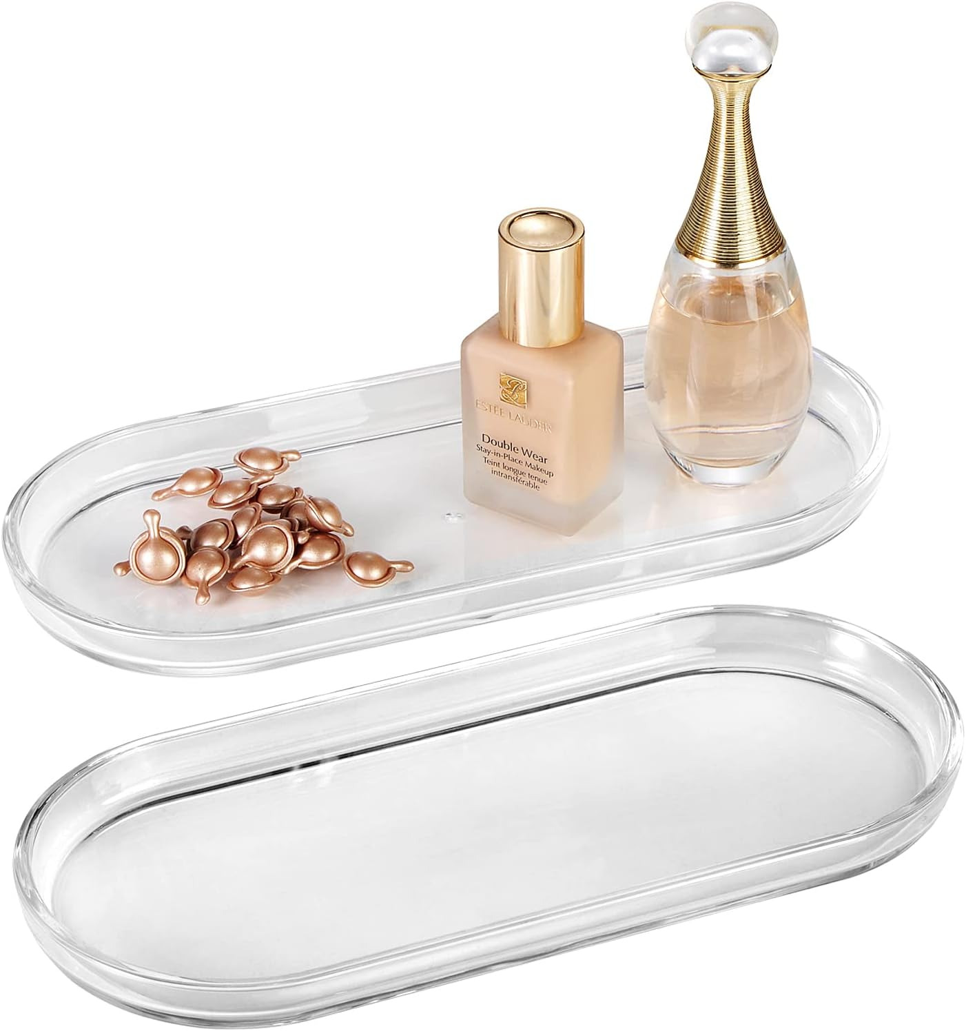 Acrylic Vanity Tray, 2 Pack, Clear, 9.65 in x 4.5 in x 0.79 in, Catchall Tray, C