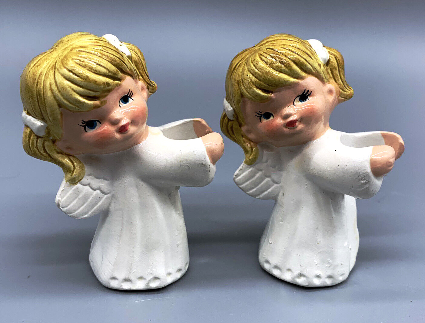 Vintage Pair Angels Cherub Children Christmas Candle Huggers Holders Giftcraft