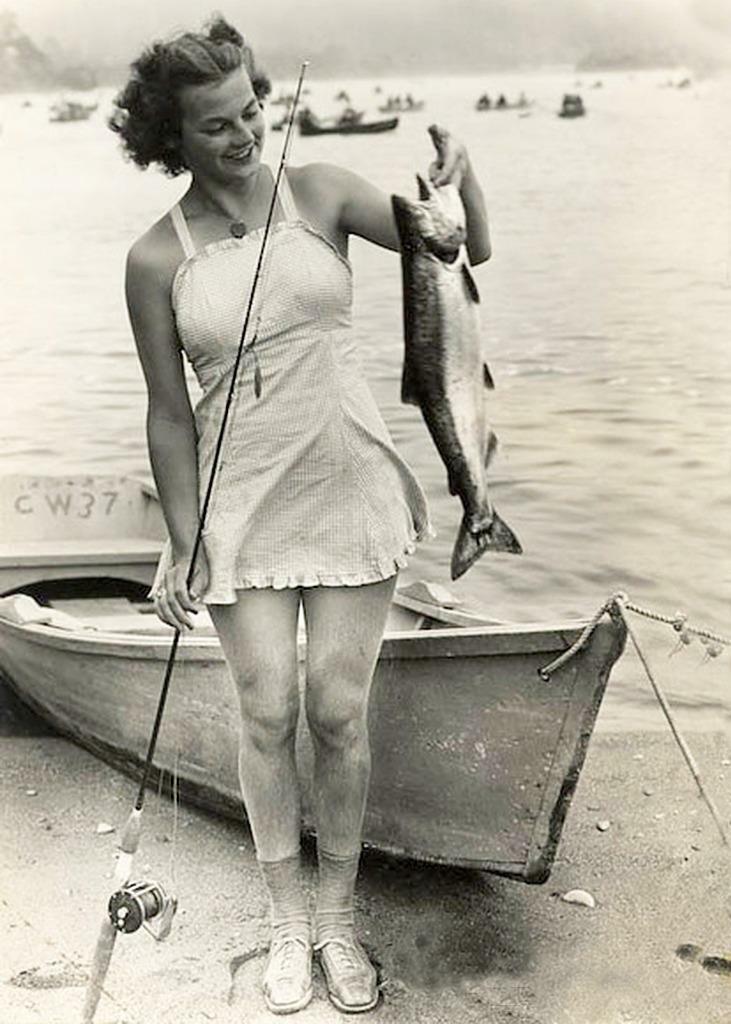Vintage Fishing Photo ... Woman Holding Large Trout ... Photo Print 5x7