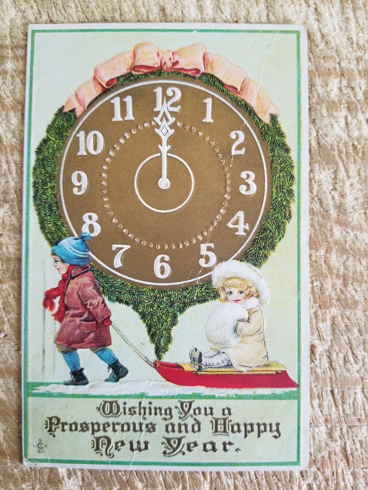 WISHING YOU A PROSPEROUS & HAPPY NEW YEAR.VTG EMBOSSED POSTCARD*P41
