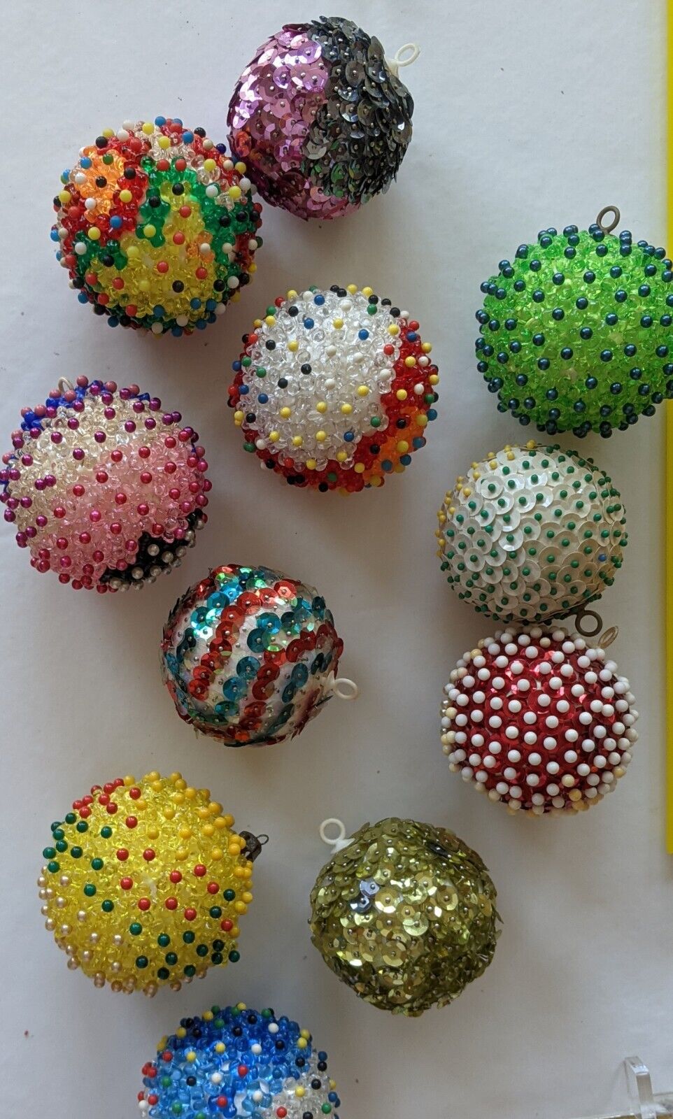 Vintage Handmade Ornaments Beaded And Sequin Colorful